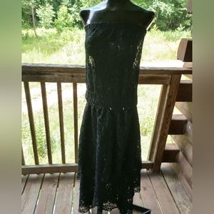 Eleganzarella Womens Black Sheer Tube Top Tiered Maxi Dress, Size S